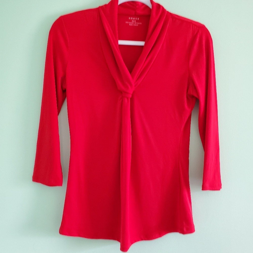 GRACE Red Dress Blouse Shirt SMALL